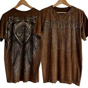 Affliction Live Fast MMA Biker Rock Distressed T-Shirt Men’s Size M Brown
